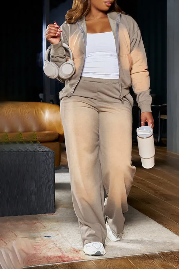 Casual Solid Crop Hoodie & Pants Set