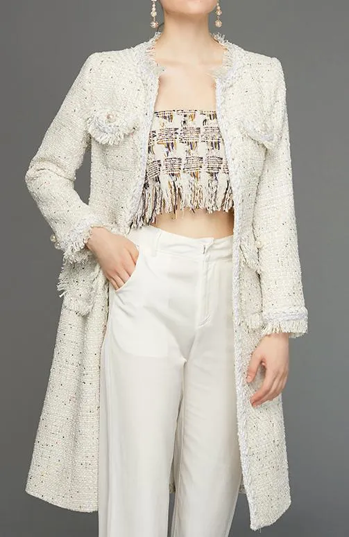Fringe-Trimmed Tweed Coat