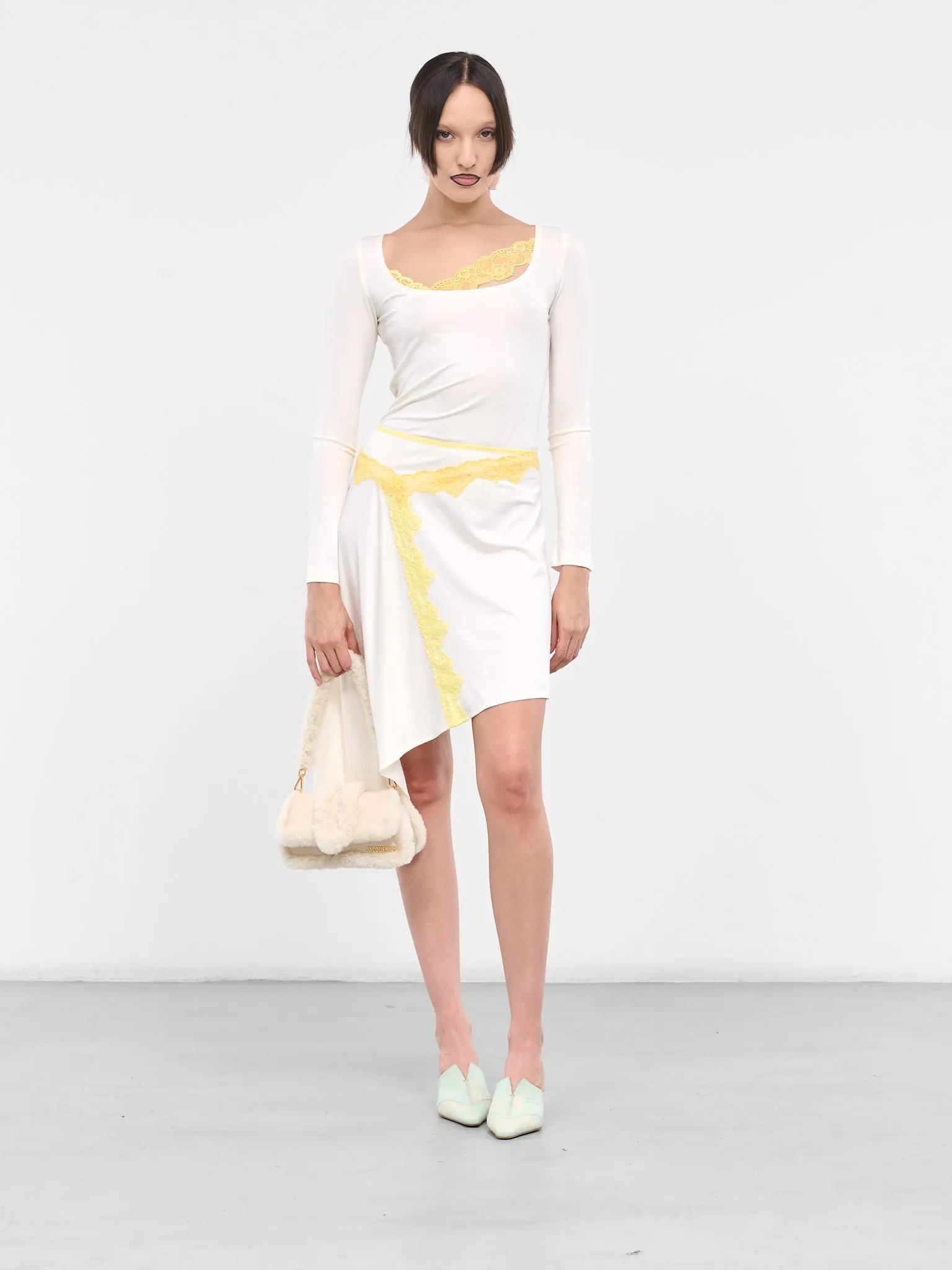 Lace Trim Asymmetric Napkin Skirt (SK003-COCO-MILK)