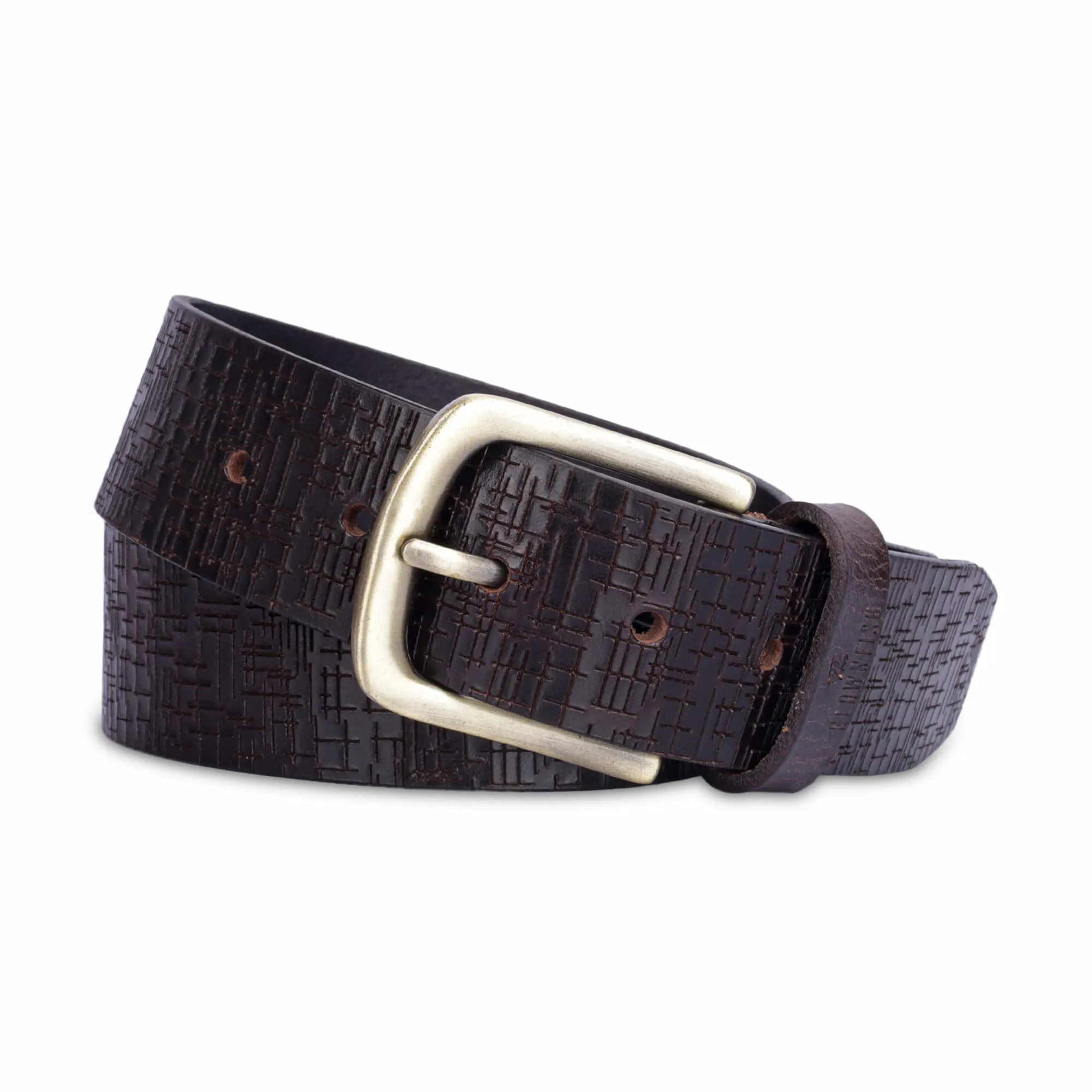 THE CLOWNFISH Men's Genuine Leather Belt with Textured Design- Brown (Size-40 inches)